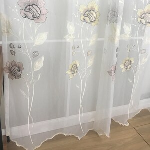 Peony Rose Flower Sheer Rod Pocket Curtain Panels SET OF 2 European Floral Embroidery 84 & 95 for Girl Bedroom Living Nursery Baby Room image 4