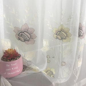 Peony Rose Flower Sheer Rod Pocket Curtain Panels SET OF 2 European Floral Embroidery 84 & 95 for Girl Bedroom Living Nursery Baby Room image 6