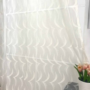 A Pair of Sheer Curtains Set of 2 Grommet Panels European Abstract Weave Pattern Embroidered White and Beige 52 Wide, 84 and 95 Long image 10