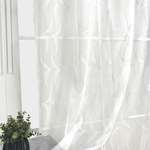 A Pair of Sheer Curtains Set of 2 Grommet Panels European Abstract Weave Pattern Embroidered White and Beige 52 Wide, 84 and 95 Long image 5