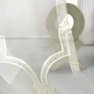 Trellis Sheer Grommet Curtain Panels SET OF 2 White Beige Lattice Trefoil Embroidery Vintage Boho 84 95 Living Room, Bedroom, and Home image 9