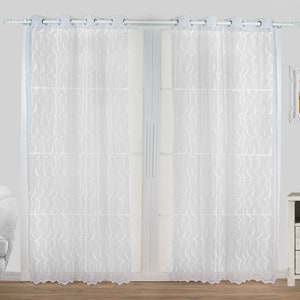 A Pair of Sheer Curtains Set of 2 Grommet Panels European Abstract Weave Pattern Embroidered White and Beige 52 Wide, 84 and 95 Long image 2