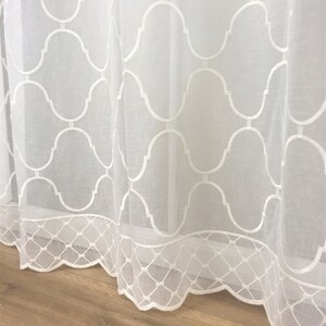 Geometric Sheer Curtain Panels SET OF 2 Grommet Rod Pocket European Embroidery White Beige 84 95 for Living Room, Bedroom, and Home Beige