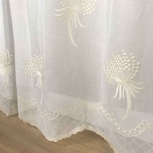 Dandelion Sheer Floral Boho Embroidery Designer Vorhang Panels 2er Set European Vintage White Beige 84 95 für Wohnzimmer Schlafzimmer Beige - Rod Pocket