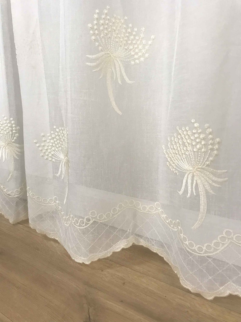 Dandelion Sheer Floral Boho Embroidery Designer Vorhang Panels 2er Set European Vintage White Beige 84 95 für Wohnzimmer Schlafzimmer Beige - Rod Pocket