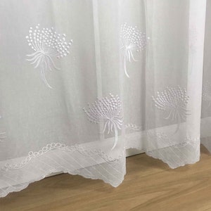 Dandelion Sheer Floral Boho Embroidery Designer Curtain Panels Set of 2 European Vintage White Beige 84 95 for Living Room Bedroom White - Grommet