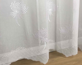 Dandelion Sheer Floral Boho Embroidery Designer Curtain Panels (Set of 2) European Vintage White Beige 84" 95" for Living Room Bedroom