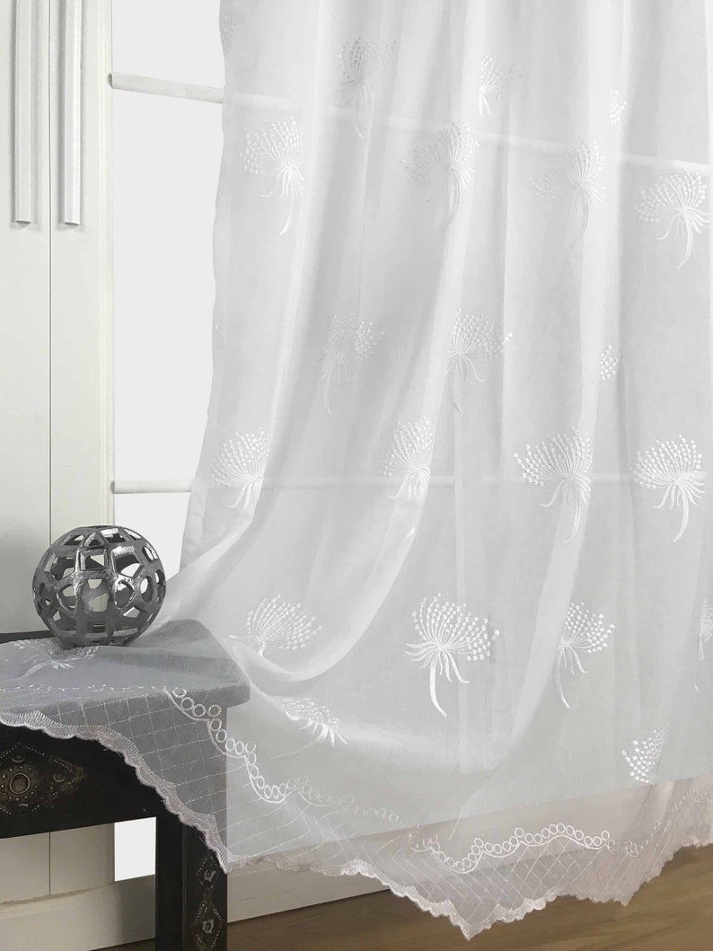 Dandelion Sheer Floral Boho Embroidery Designer Curtain Panels Set of 2 European Vintage White Beige 84 95 for Living Room Bedroom image 5