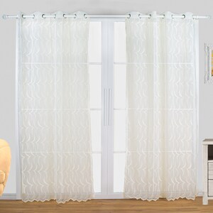 A Pair of Sheer Curtains Set of 2 Grommet Panels European Abstract Weave Pattern Embroidered White and Beige 52 Wide, 84 and 95 Long image 7