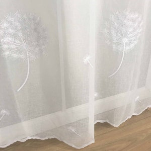 Dandelion Sheer Grommet Boho Embroidery Designer Curtain Panels (SET OF 2) - European Vintage White Ivory 84&quot; 95&quot; for Living Room & Bedroom