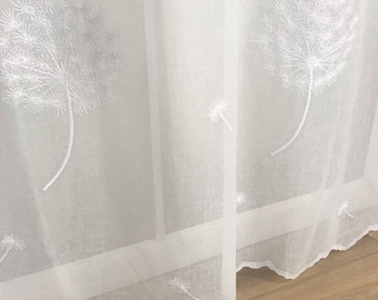 Dandelion Sheer Grommet Boho Embroidery Designer Curtain Panels (SET OF 2) - European Vintage White Ivory 84" 95" for Living Room & Bedroom