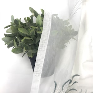 Ensemble de 2 panneaux de voilage tropical zen plumes faits main, broderie de feuilles florales vintage bohème blanc vert 84 po. 95 po. salon chambre spa image 9