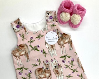 Pony's and petals organic romper, baby romper, baby clothes, stretchy dungarees, handmade to order, toddler romper, baby wear, toddler wear