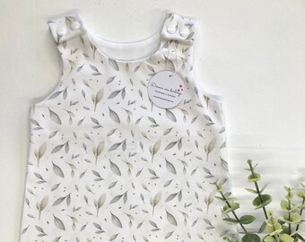 Organic Baby Romper | Leaf Print, Handmade, Sustainable Baby Outfit