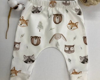 Handmade Organic Baby Leggings, Woodland Animal Friends Print, GOTS Cotton, UK Made