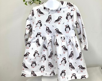 Little puffin baby dress, toddler dress, baby and toddler outfit, stylish dress, baby gift, unique gift, baby wear, toddler wear