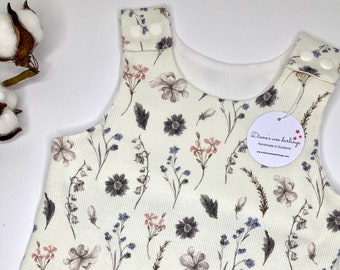Handmade Organic Baby Romper, Floral Print, Scandinavian Fabric