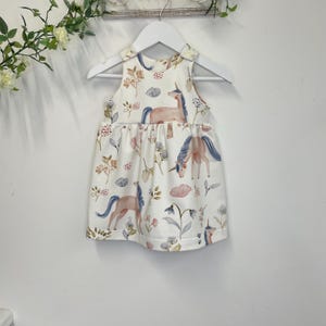Unicorn dress, pinafore dress, baby girl dress, new baby gift, toddler dress, girl&#39;s dress, unique baby gift, organic baby outfit