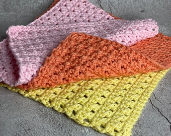 Cotton Washcloths 3 Pack - Morning Dew Pink Rose, Peach & Daffodil