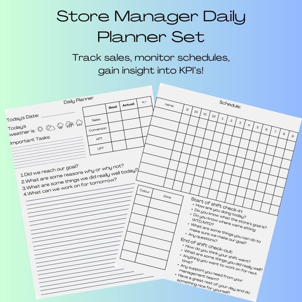 Retail Store Manager Daily Planner Kit