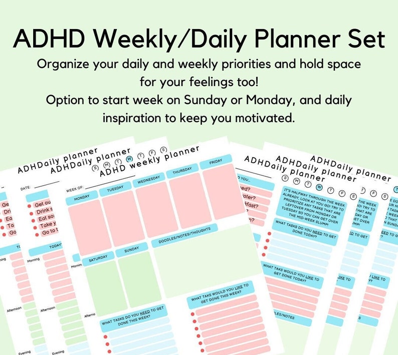 ADHD Colourful Planner Set - Etsy