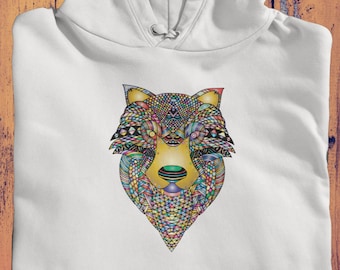 Wolf Hoodie | Mandala Sweatshirt | Pullover Hoodie met Wolf Print | Kleurrijke Hipster Trui | Wolf Cadeau
