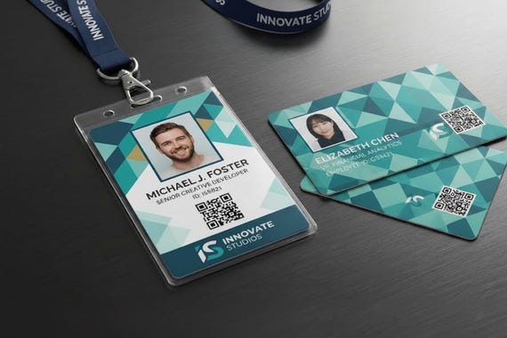 Custom Aluminum Badge, with Lanyard: Clear Protective Sleeve, Anodized Aluminum ID Cards