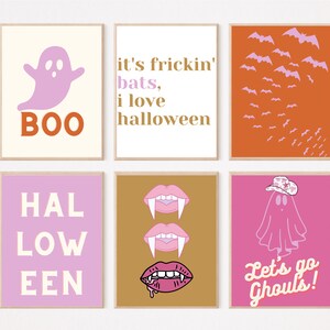 Pink Halloween Wall Art Gallery Set | Halloween | Bats | Ghosts | Digital Prints | Dorm Decor | Set of 6