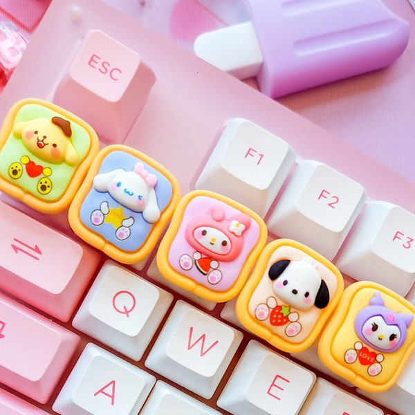 Bread keycap, handmade keycaps, kawaii keycaps, artisan, resin keycaps, cute, hello kitty, my melody, cinnamoroll keycaps