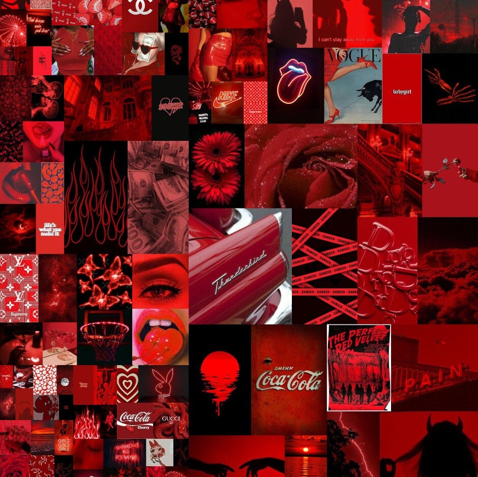 Red Collage Kit Neon Red Wall Collage Kit Red Grunge Red - Etsy