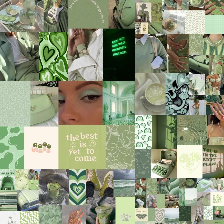 Sage Green Collage Kit Soft Green Collage Pastel Green Room Etsy