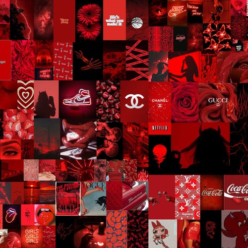 100pcs Red Aesthetic Wall Collage Red Collage Kit Neon Red Etsy Canada