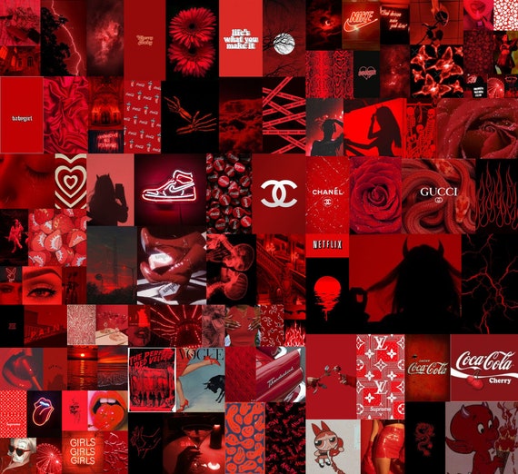 Red Collage Kit Neon Red Wall Collage Kit Red Grunge Red Etsy