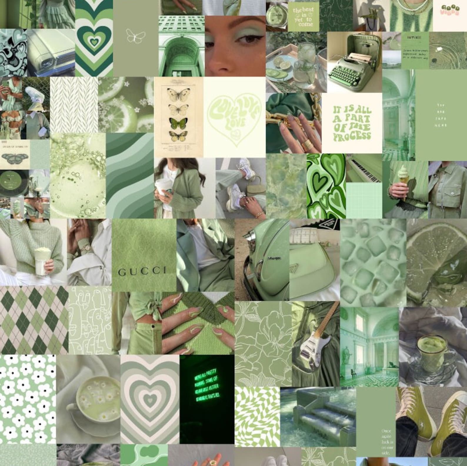 Sage Green Collage Kit Soft Green Collage Pastel Green Room Etsy