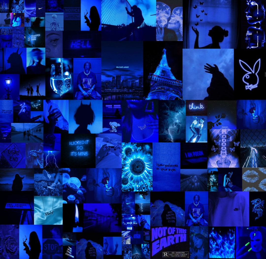 Dark Blue Grunge Collage Kit Blue Baddie Dark Blue Aesthetic  Etsy