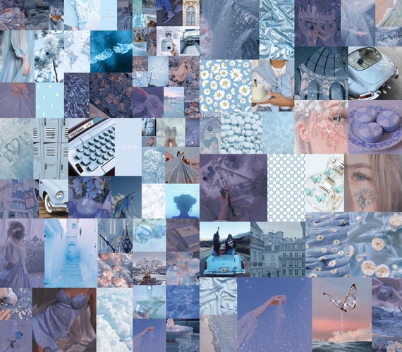 Light Blue Aesthetic Photo Collage Baby Blue Wall Collage 