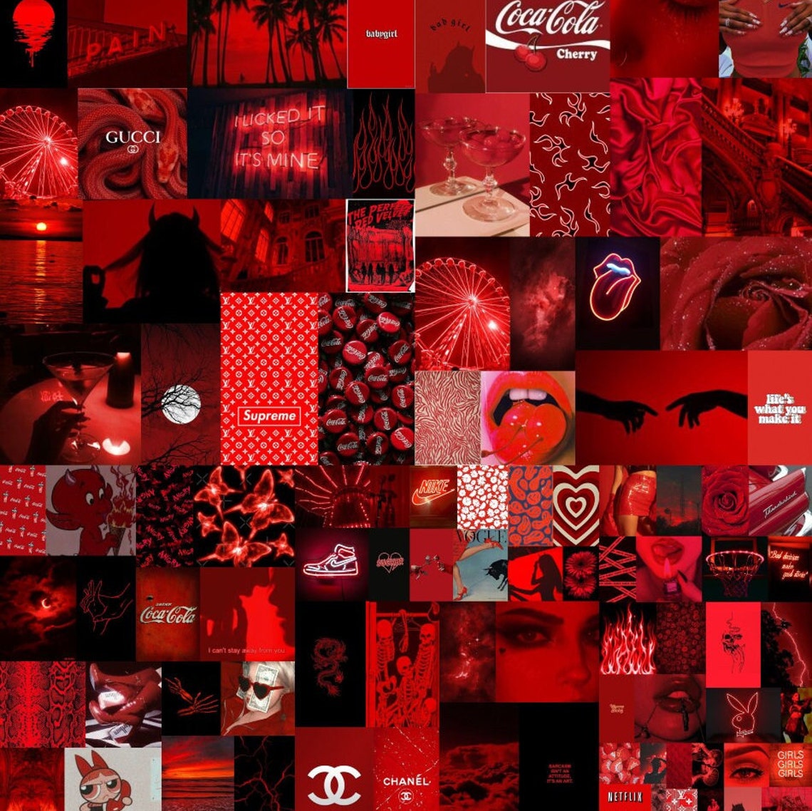 Red Collage Kit Neon Red Wall Collage Kit Red Grunge Red - Etsy