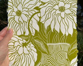 Dahlias in Moss Green (on handmade paper)