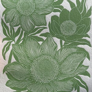 Anemone Linocut Print: Original Linocut on Textured Paper