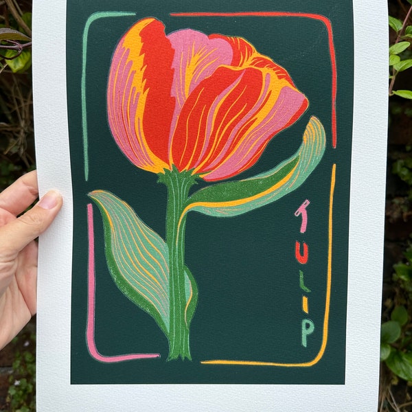 Tulip Giclée Print of Linocut Art on Fine Art Paper
