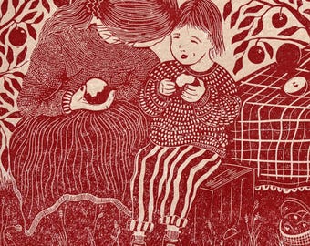 PREORDER - Apples Linocut Print: Original Linocut on Textured Paper