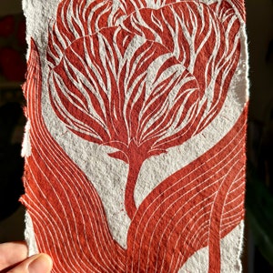 Tulipe en rouge (sur papier fait main)