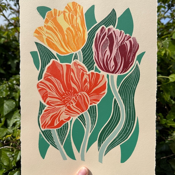 Tulips (in red, gold and plum)