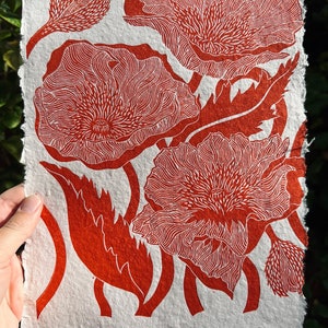 Poppies in Red (on handmade paper)