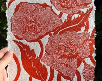 Poppies in Red (on handmade paper)
