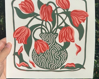 Tulips in a Wiggly Vase V2 (Giclée)