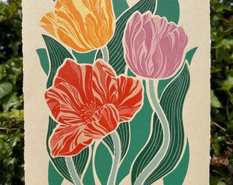 Tulips (in red, gold and lilac)