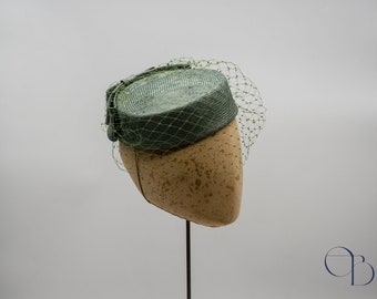 Green Veiled Pillbox Hat