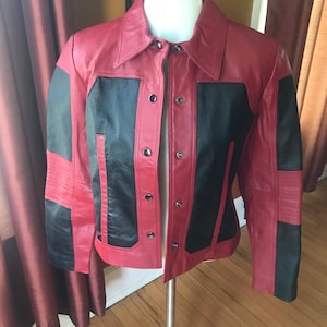 Vintage Leather Motorcycle Jacket S Colorblock by Metrostyle