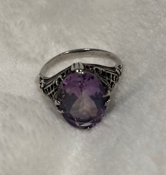 Vintage Amethyst and Sterling Silver Filigree Ring - image 1